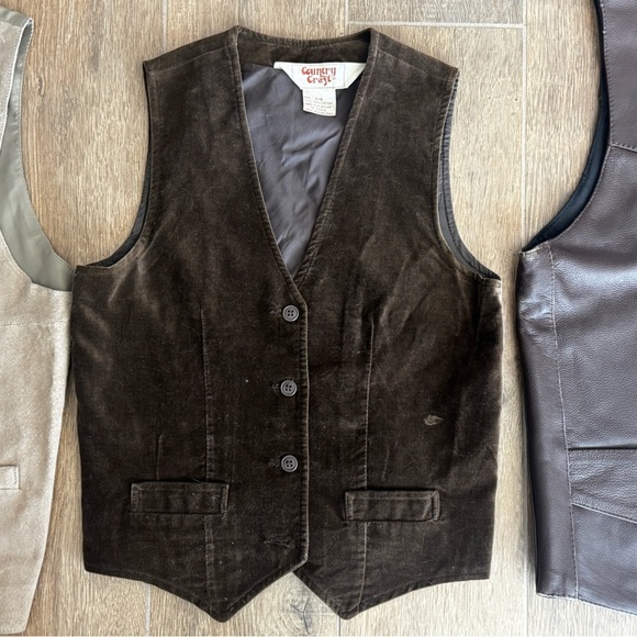 Vintage Western Vest Bundle – Suede, Leather,Corduroy (Lot of 3) Halloween - Picture 3 of 11